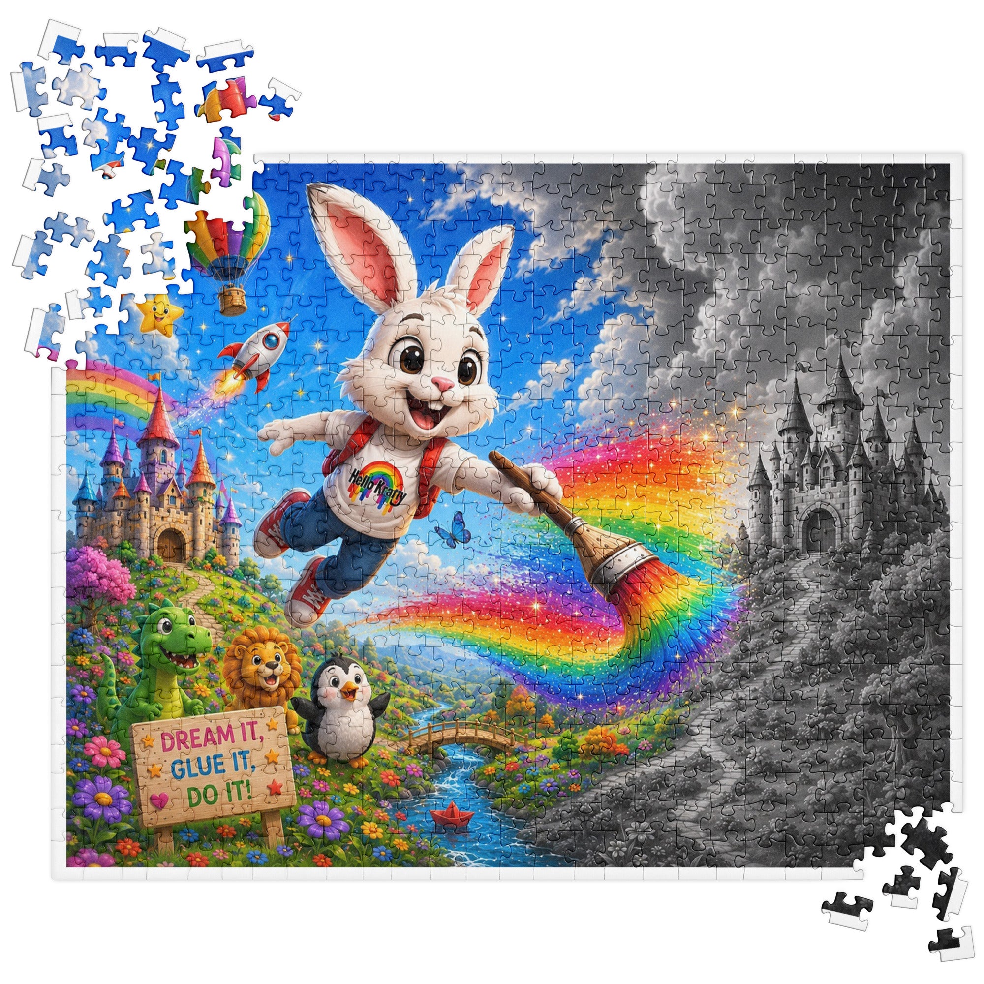 Color the World Hello Krafty puzzle showing a creative kids design